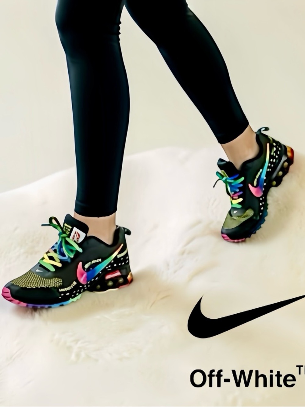 Nike Off-White Air Ultra Shox Custom Rainbow Sneakers, Size 7, ! NEW !